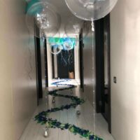 Decoración sorpresa con pétalos y globos burbuja con led